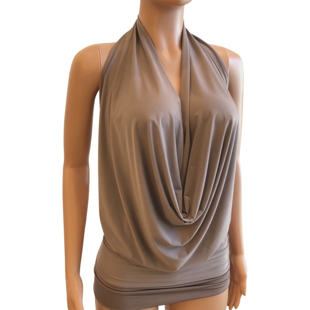 Champagne Silver Backless Drape Halter Top Sexy Dress Made In USA